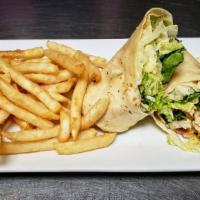 Chicken Caesar Wrap · Boneless chicken, romaine, and parmesan cheese, tossed in a classic Caesar dressing and wrap...