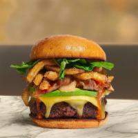 Just Fried Fries Burger · American beef patty topped with fries, avocado, caramelized onions, ketchup, lettuce, tomato...