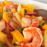 Mango Shrimp · Shredded mango with sweet peas, green & red peppers cooked in spicy mango sauce.