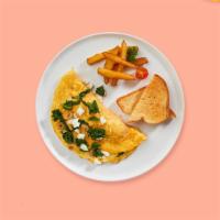 Greek Geek Omelette · Scrambled eggs, olive, feta cheese and tomato.