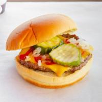 Cheeseburger · Comes with ketchup, pickles and onion.