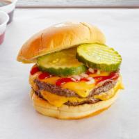 Double Cheeseburger · Comes with ketchup, pickles and onion.