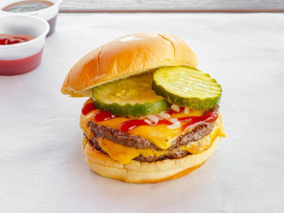 Double Cheeseburger · Comes with ketchup, pickles and onion.
