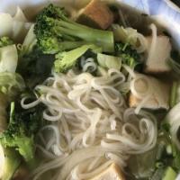 Vegetarian Pho / Phở Rau · Choice of Cuu Long 2 Signature beef broth, or mushroom base Vegan broth. Tofu, Cabbage, Broc...