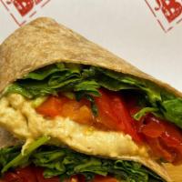 Hummus Wrap · Classic Hummus, Avocado, Spinach, Roasted Red Pepper, Tomato & Balsamic Dressing