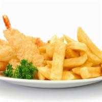 Fried Shrimp & Chips · A generous portion of Hot N' Fresh Fried Shrimp, served on a bed of golden delicious fries.