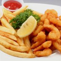 Fried Shrimp & Chips With Teriyaki Sauce · A generous portion of Hot N' Fresh Fried Shrimp, served on a bed of golden delicious fries. ...