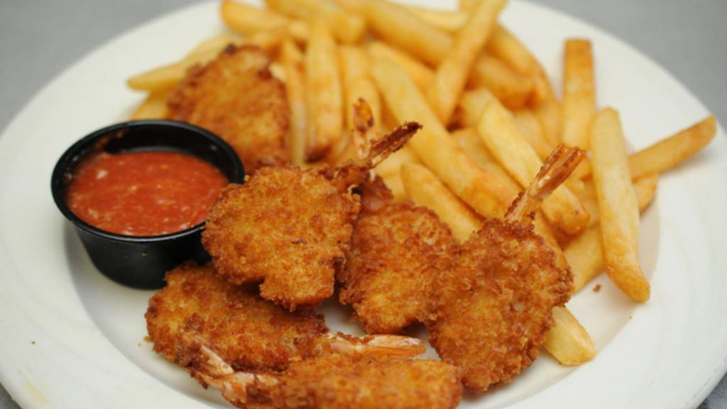 Fried Shrimp & Chips With Lemon Pepper Sauce · A generous portion of Hot N' Fresh Fried Shrimp, served on a bed of golden delicious fries. Served with Lemon Pepper sauce.
