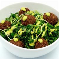 Green Goddess Bowl · charred broccolini, wilted kale, falafel, sunflower sprouts + green goddess dressing