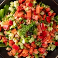 Shepherd Salad · Tomatoes, parsley, cucumbers, onions and scallions with vinegar and extra virgin olive oil d...