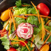 Garden Salad · Romaine lettuce, tomatoes cucumbers and carrots with lemon juice and extra virgin olive oil ...