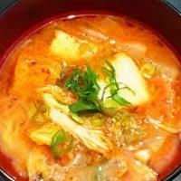 Spicy Kimchee Seafood Miso Soup · Spicy. Shrimp, scallop, carbmeat, fish cake, kimchee and vegetables.