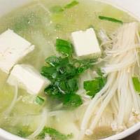 Vegetable Tofu Soup · Vegetable broth with tofu and fresh vegetables.