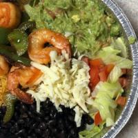 Burrito Bowl · Black whole beans, yellow rice, guacamole, cheese, lettuce, tomato, and the meat of your cho...