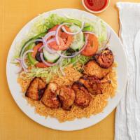 Chicken Tikka Platter · With Rice, Salad, & Pita Bread.