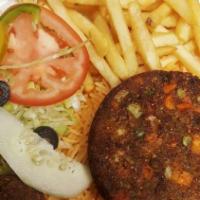 Falafel Platter · With Rice, Salad, Pita Bread & Fries.