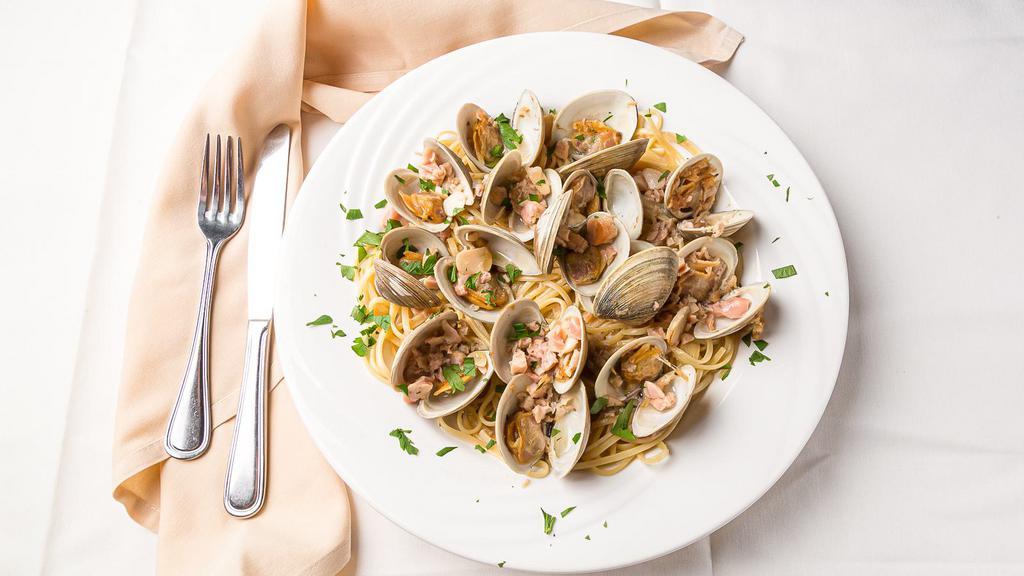 Linguine Vongole (Clams) · Little neck clams sautéed in olive oil, garlic, and parsley.