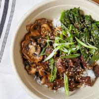 Shanghai · Grilled steak, scallions, bokchoy with mushrooms and five spice sauce. (Sauce contains PEANU...
