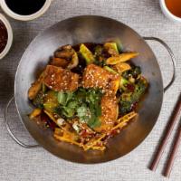 Kung Pao Tofu · Hot chunks of crispy tofu cooked with peanuts, broccoli, in a szechuan sauce. Meat free vers...