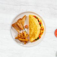 Hammer Jammer Omelette Platter · Ham, onion, peppers, and cheese cooked in omelette style and served with home fries and pota...