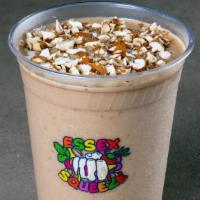 True Yorker Smoothie · Bananas, peanut butter, whey protein, and chopped almonds.