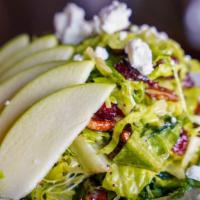 Apple Poppy · Romaine, dried cranberries, goats cheese, granny smith apples, Fries, roasted pecans, apple ...
