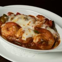 Shrimp Casserole · Shrimp sauted with onions, garlic, peppers and tomatoes topped with mozzarella cheese served...
