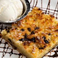 Bread Pudding · Slices of bread baked with raisins.