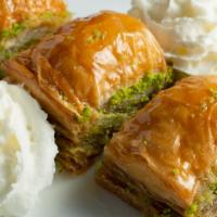 Baklava · The layers of phyllo dough with rich Turkish pistachio and honey syrup