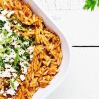 Grk Orzo Bowl · Vegetarian. Exceptional quality Greek orzo with pan-tossed herbed tomato sauce, feta cheese ...