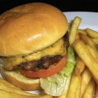 Guacamole Bacon Burger · 7oz Angus patty with Lettuce leaf, Tomato, Guacamole, Bacon & Pepper Jack Cheese. Served wit...