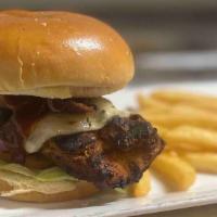 Bbq Bacon Chicken Sandwich · Grilled Chicken Breast, lettuce leaf, tomato, Onion, Applewood Smoked Bacon & Pepper Jack Ch...