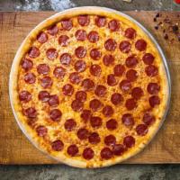 Pepperoni Gluten Free Pizza · Pepperoni and mozzarella cheese baked on a 10