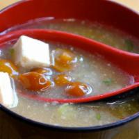 Miso Nameko Soup · Miso soup with tiny Japanese mushrooms and scallion.