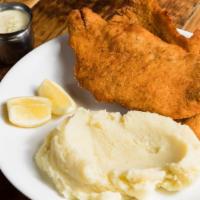 Chicken Schnitzel · Served with mashed potatoes and honey mustard dressing.