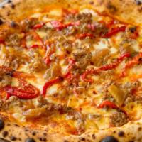 San Gennaro Pizza · Organic Italian tomato sauce, fior di latte, local Italian sausage,wood roasted pepperonions...