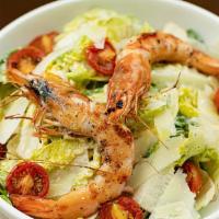 Gamberi Caesar · Grilled prawns, cherry tomatoes, croutons, parmesan