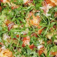 Primavera Pizza · Mozzarella, red onion, artichokes, olives, arugula, tomato sauce