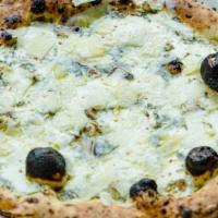 Basil Pesto Pizza · Ricotta, mozzarella, pecorino, almonds
