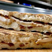 Chicken Bacon Ranch · Breaded chicken cutlet, bacon, and American cheese with ranch dressing on homemade focaccia ...