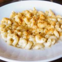 Baked Mac And Cheese · Cavatappi, aged cheddar, colby jack, garlic breadcrumbs.