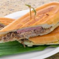 The Big Papi · 14” Cuban bread with roasted pork, Swiss cheese, ham, mustard & pickles