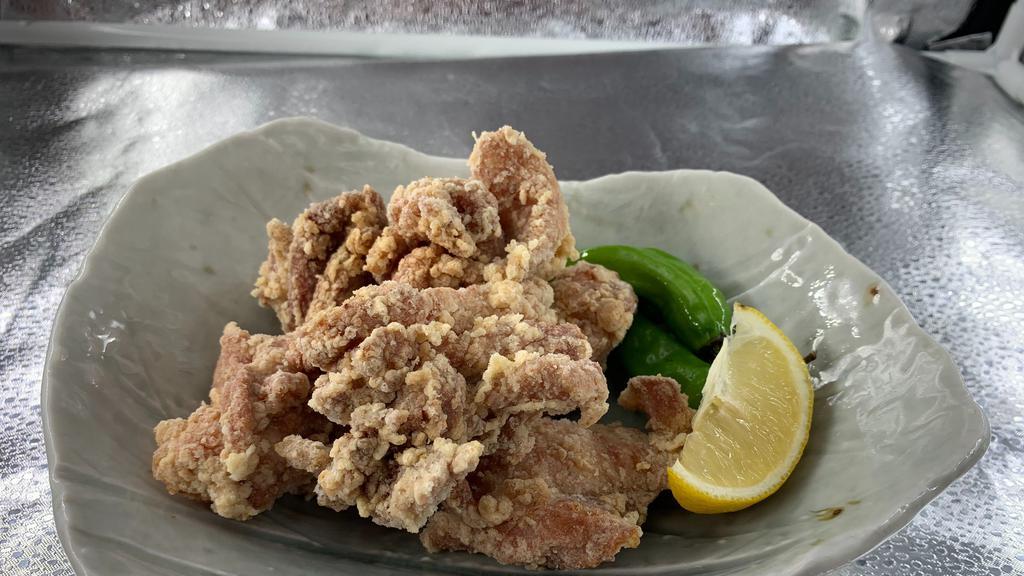 Karaage Fried Chicken 5 Pcs · 5pcs. Lightly salted crispy fried chicken served with two choices of sauces: ponzu, honey mustard, curry, homemade tartar, spicy garlic, sweet chili.