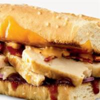 Baja Chicken Sub · Chipotle mayo, BBQ sauce, red onions, Chicken, cheddar cheese and bacon