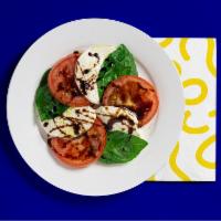 Caprese Salad · Fresh mozzarella, tomato, basil, balsamic vinegar, and olive oil.