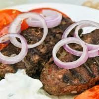 Bifteki · Three (3) grilled Black Angus beef patties (yiayias recipe)