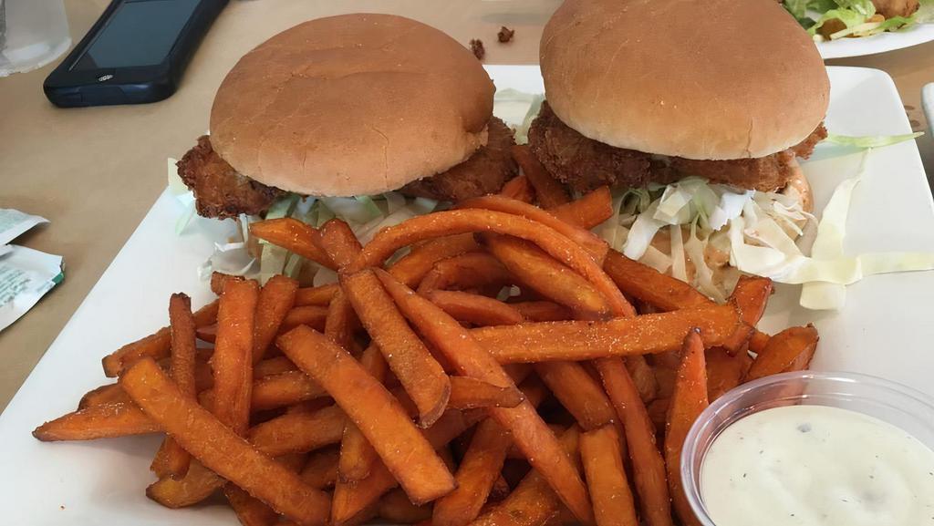 Shrimp Burgers (2) W/ Fries · Two Shrimp Burgers served with French Fries.

***Menu price on DoorDash differs from our regular menu prices. Mahalo for supporting local businesses during these difficult times.