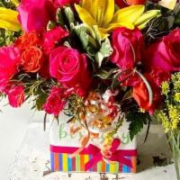 Birthday Bouquet With Balloon  · This beautiful and colorful bouquet in a ceramic container will be a great way to wish a Hap...