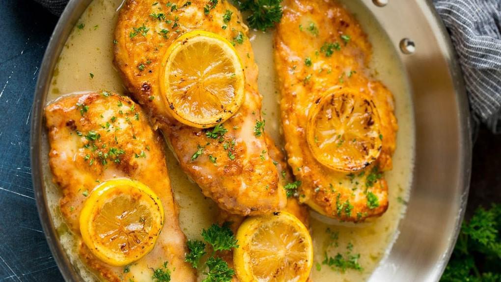 Chicken Francese · Chicken cooked in a white wine sauce with lemon and butter.