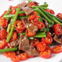 Stir Fry Beef · Come with pickled pepper. Spicy.